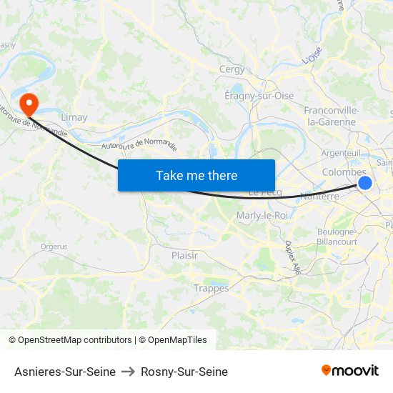 Asnieres-Sur-Seine to Rosny-Sur-Seine map