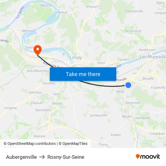 Aubergenville to Rosny-Sur-Seine map