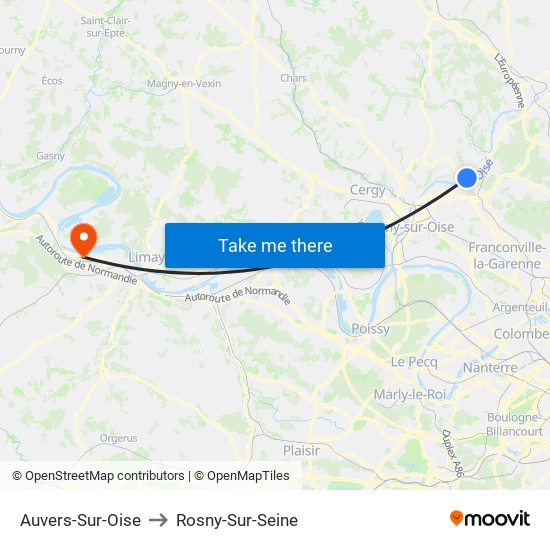 Auvers-Sur-Oise to Rosny-Sur-Seine map
