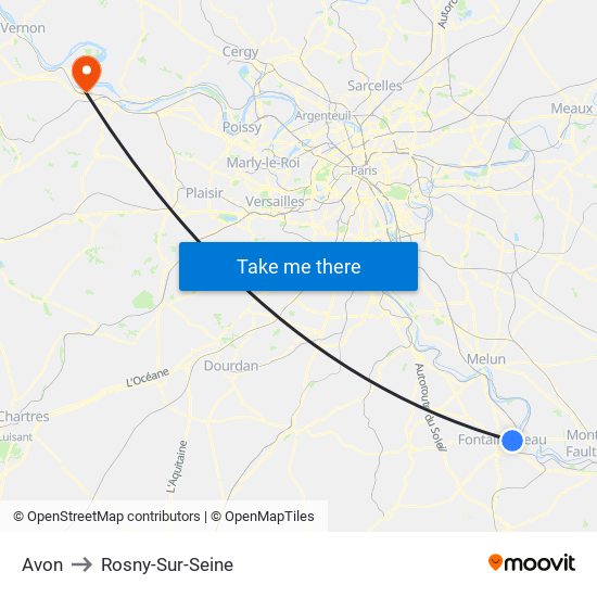 Avon to Rosny-Sur-Seine map