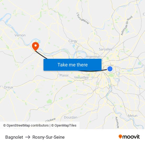 Bagnolet to Rosny-Sur-Seine map