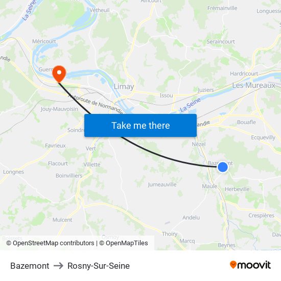Bazemont to Rosny-Sur-Seine map