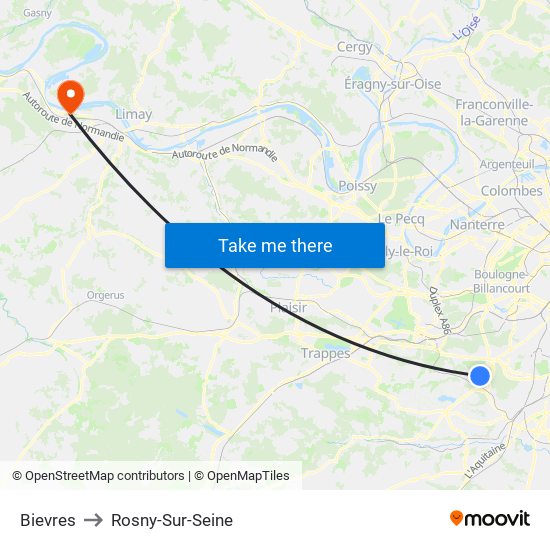 Bievres to Rosny-Sur-Seine map