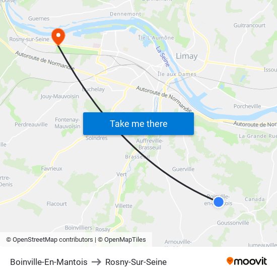 Boinville-En-Mantois to Rosny-Sur-Seine map