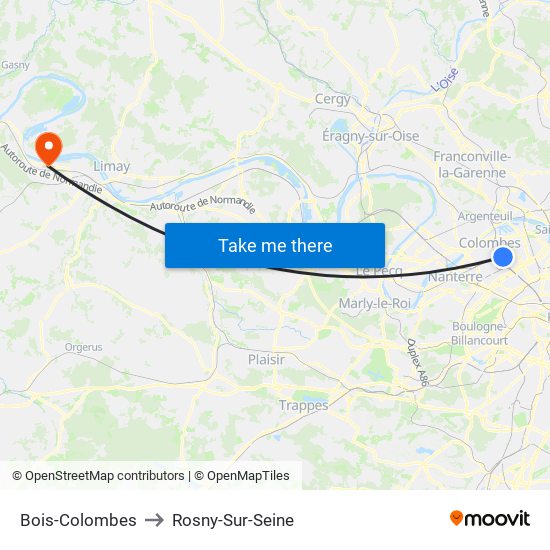 Bois-Colombes to Rosny-Sur-Seine map