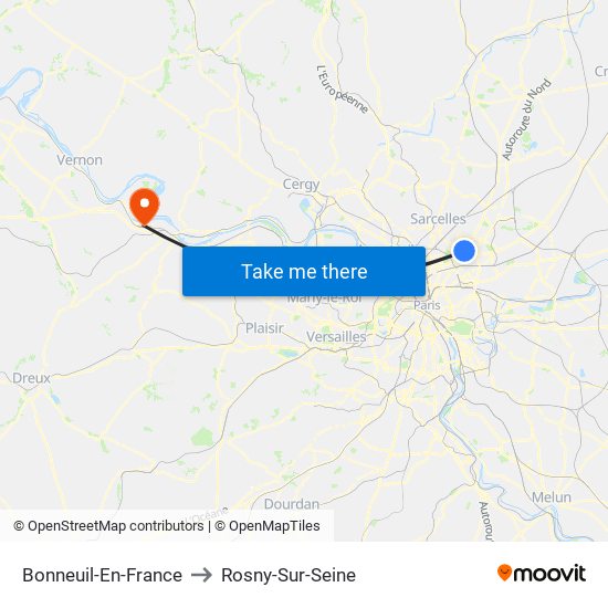 Bonneuil-En-France to Rosny-Sur-Seine map