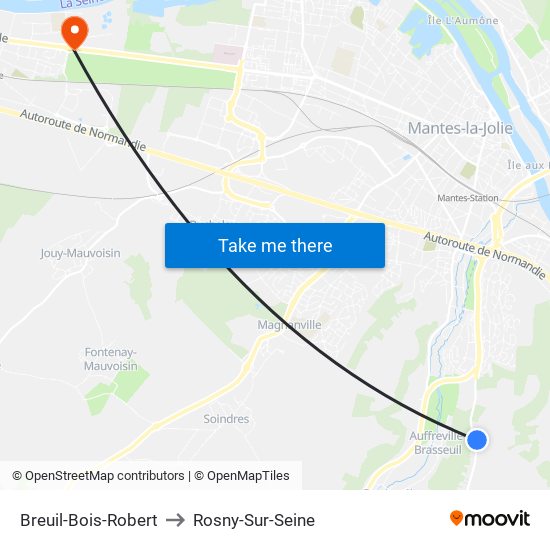 Breuil-Bois-Robert to Rosny-Sur-Seine map