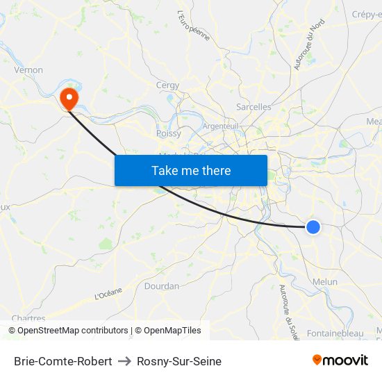 Brie-Comte-Robert to Rosny-Sur-Seine map