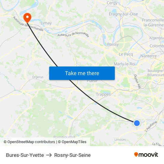 Bures-Sur-Yvette to Rosny-Sur-Seine map