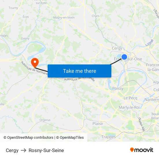 Cergy to Rosny-Sur-Seine map