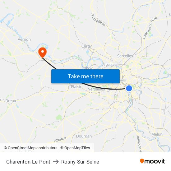 Charenton-Le-Pont to Rosny-Sur-Seine map