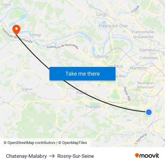 Chatenay-Malabry to Rosny-Sur-Seine map