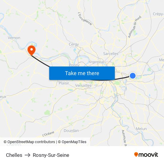 Chelles to Rosny-Sur-Seine map