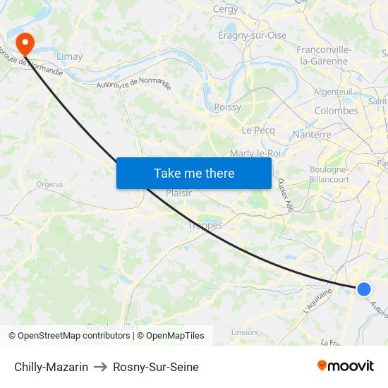 Chilly-Mazarin to Rosny-Sur-Seine map