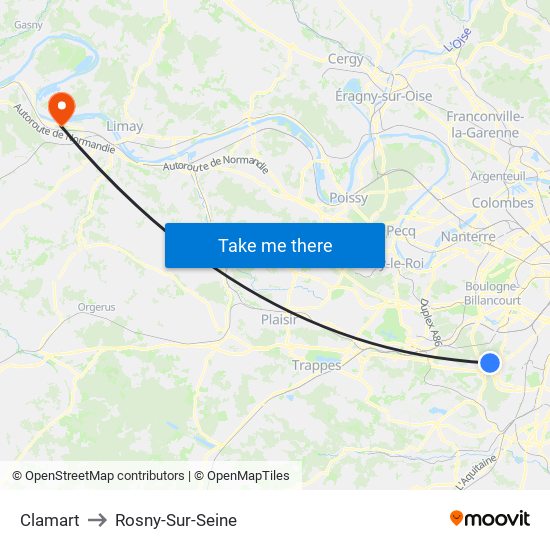 Clamart to Rosny-Sur-Seine map