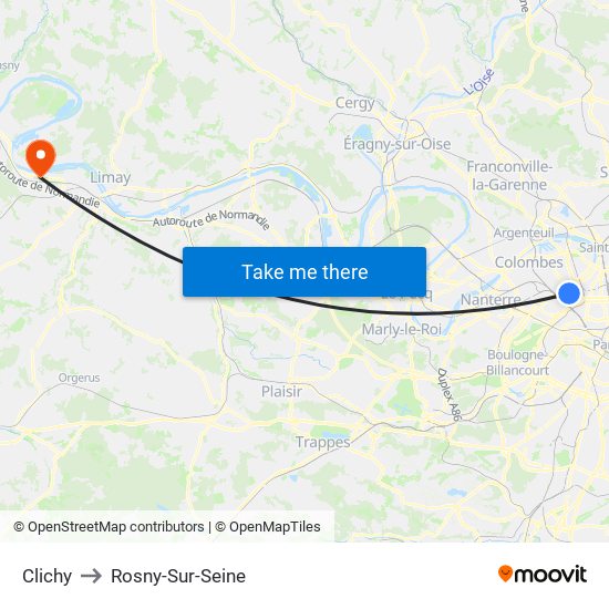 Clichy to Rosny-Sur-Seine map