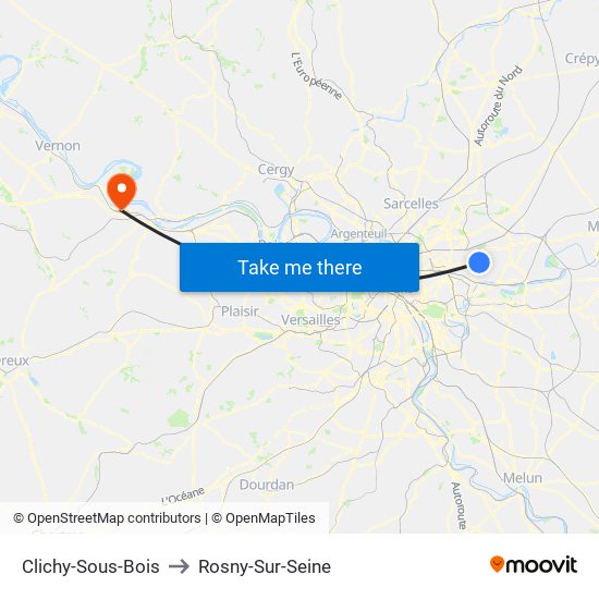 Clichy-Sous-Bois to Rosny-Sur-Seine map