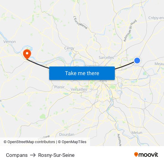 Compans to Rosny-Sur-Seine map