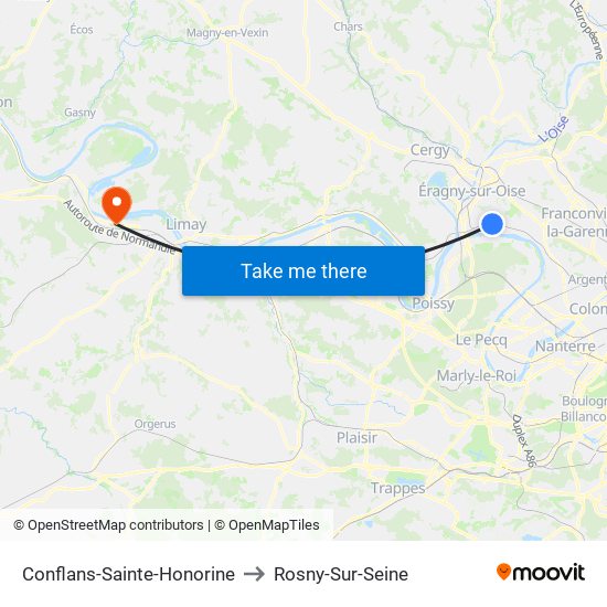 Conflans-Sainte-Honorine to Rosny-Sur-Seine map