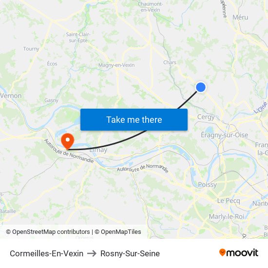 Cormeilles-En-Vexin to Rosny-Sur-Seine map