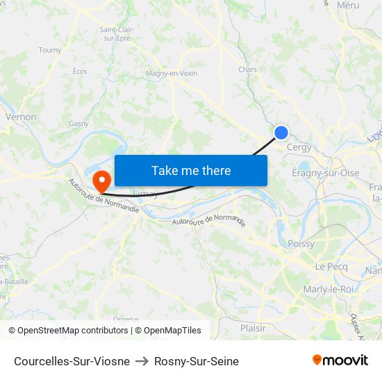 Courcelles-Sur-Viosne to Rosny-Sur-Seine map