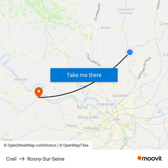 Creil to Rosny-Sur-Seine map