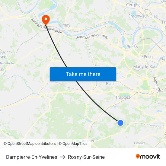 Dampierre-En-Yvelines to Rosny-Sur-Seine map
