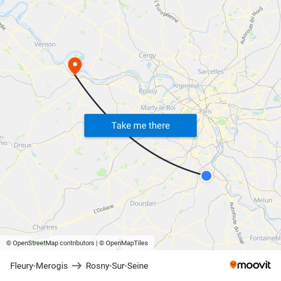Fleury-Merogis to Rosny-Sur-Seine map