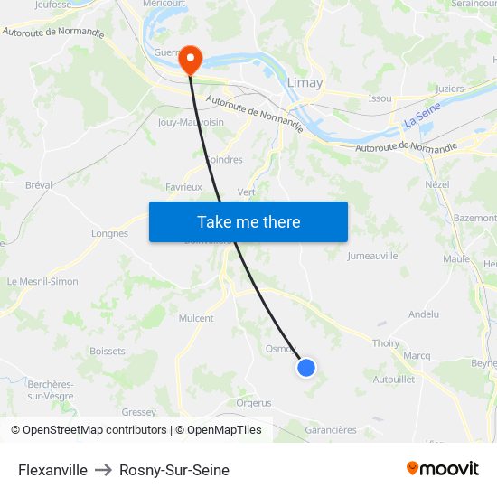 Flexanville to Rosny-Sur-Seine map