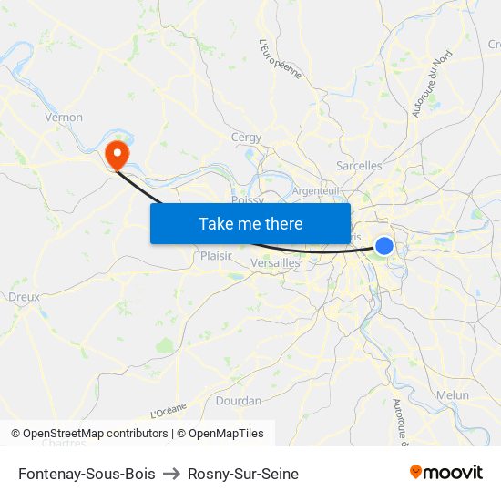 Fontenay-Sous-Bois to Rosny-Sur-Seine map