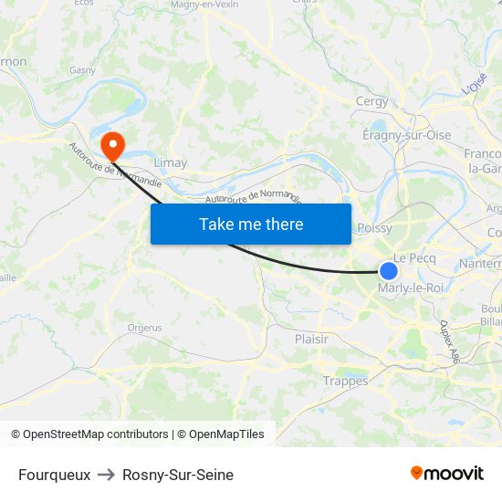 Fourqueux to Rosny-Sur-Seine map