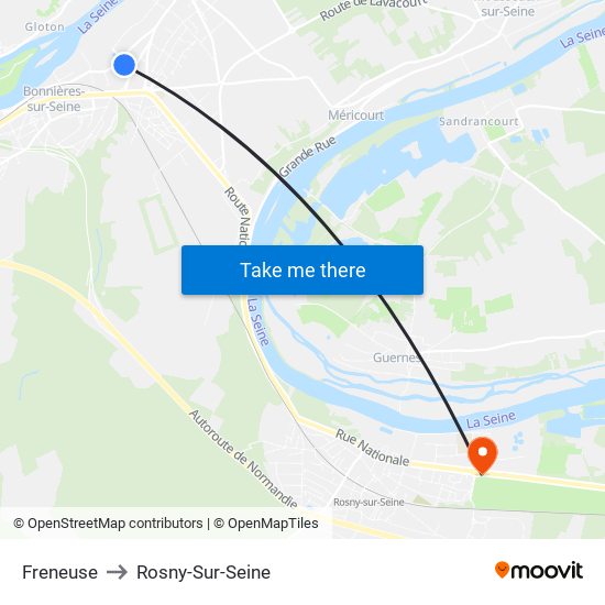 Freneuse to Rosny-Sur-Seine map