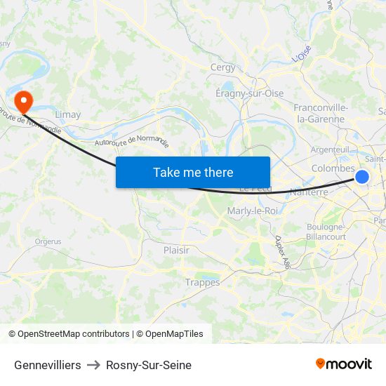 Gennevilliers to Rosny-Sur-Seine map