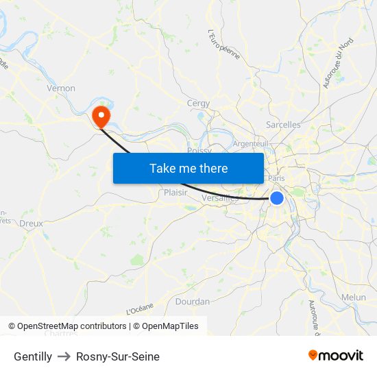 Gentilly to Rosny-Sur-Seine map