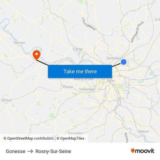 Gonesse to Rosny-Sur-Seine map