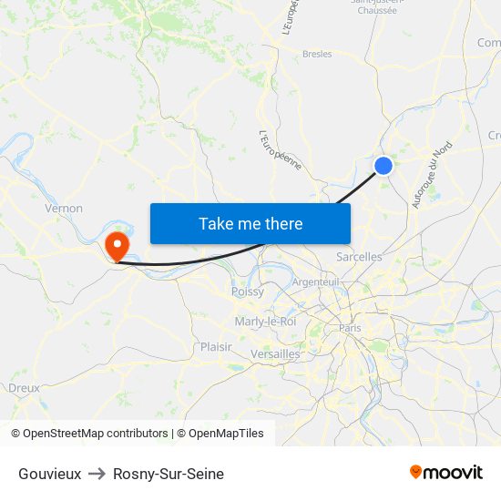 Gouvieux to Rosny-Sur-Seine map