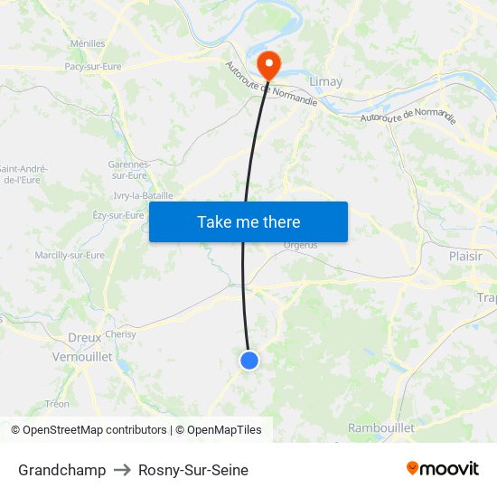 Grandchamp to Rosny-Sur-Seine map