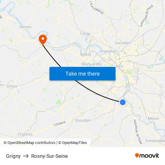 Grigny to Rosny-Sur-Seine map