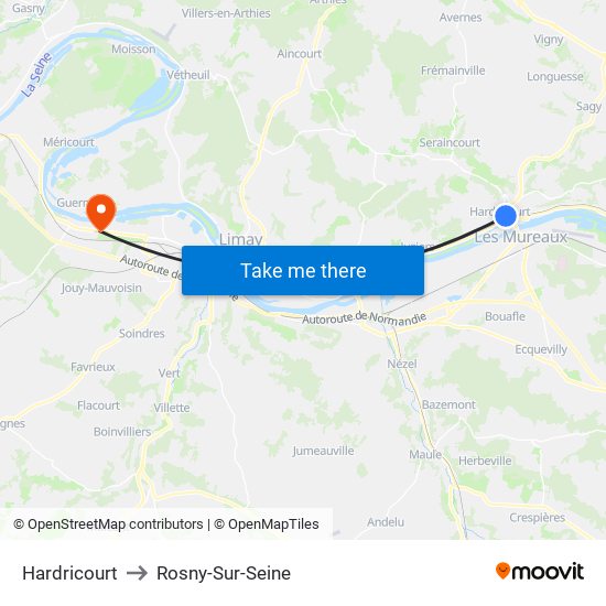 Hardricourt to Rosny-Sur-Seine map