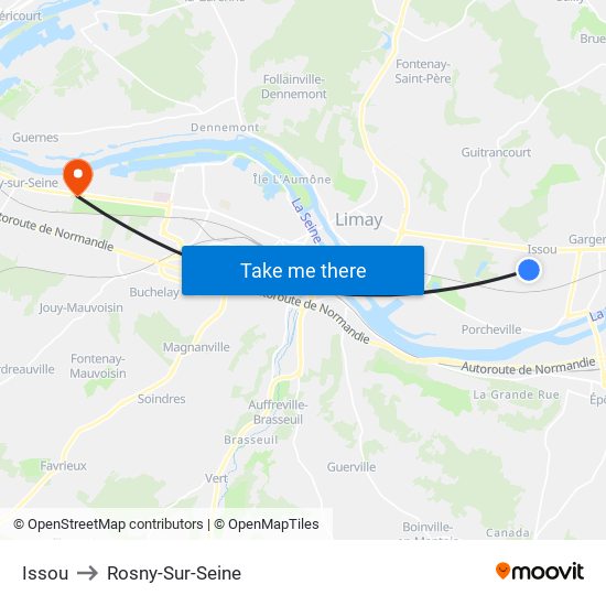 Issou to Rosny-Sur-Seine map