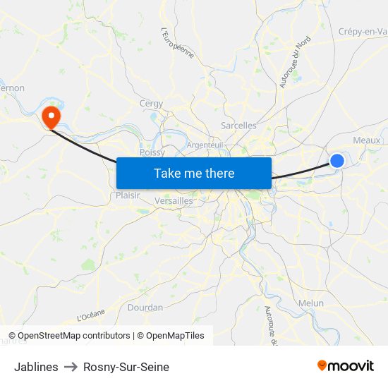 Jablines to Rosny-Sur-Seine map
