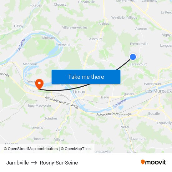 Jambville to Rosny-Sur-Seine map