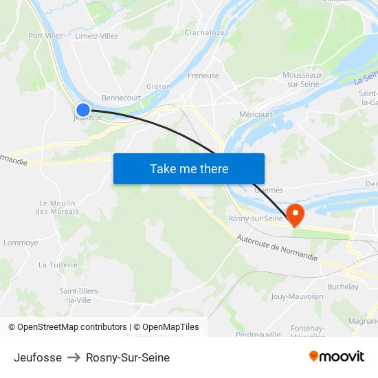 Jeufosse to Rosny-Sur-Seine map