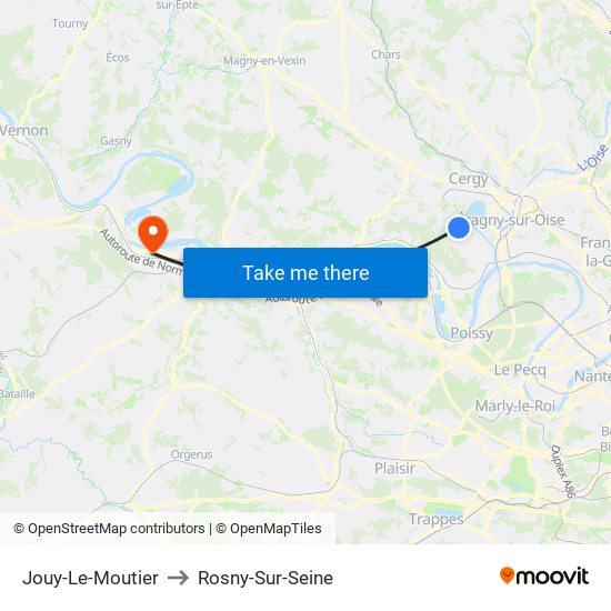 Jouy-Le-Moutier to Rosny-Sur-Seine map
