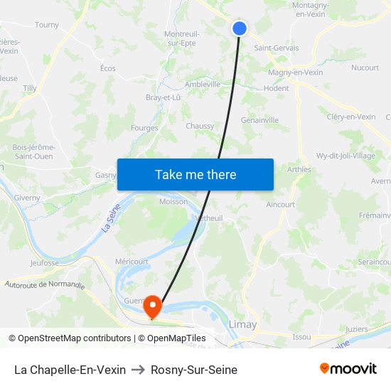 La Chapelle-En-Vexin to Rosny-Sur-Seine map