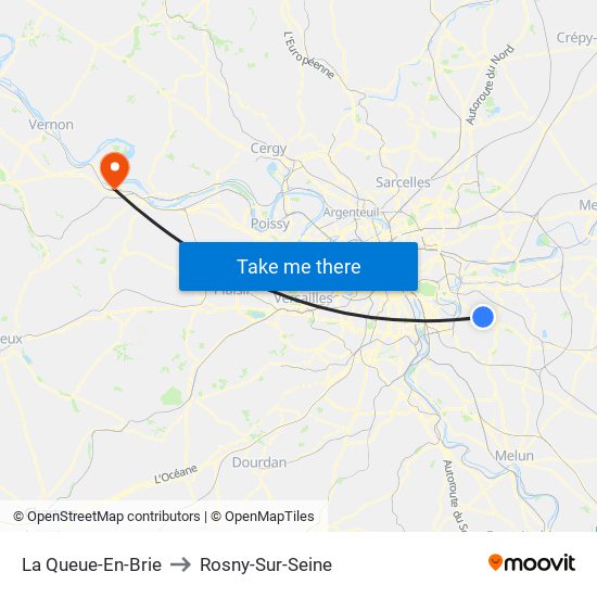 La Queue-En-Brie to Rosny-Sur-Seine map