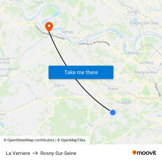 La Verriere to Rosny-Sur-Seine map