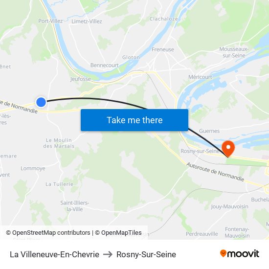 La Villeneuve-En-Chevrie to Rosny-Sur-Seine map