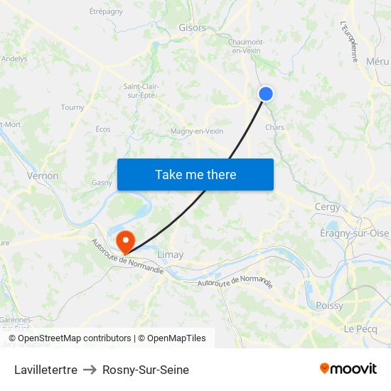 Lavilletertre to Rosny-Sur-Seine map
