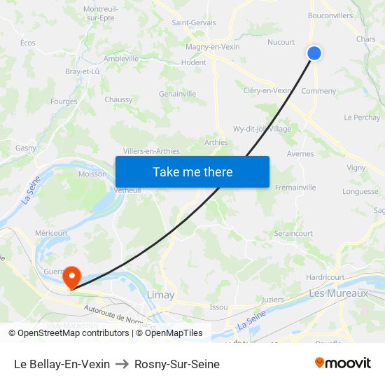 Le Bellay-En-Vexin to Rosny-Sur-Seine map